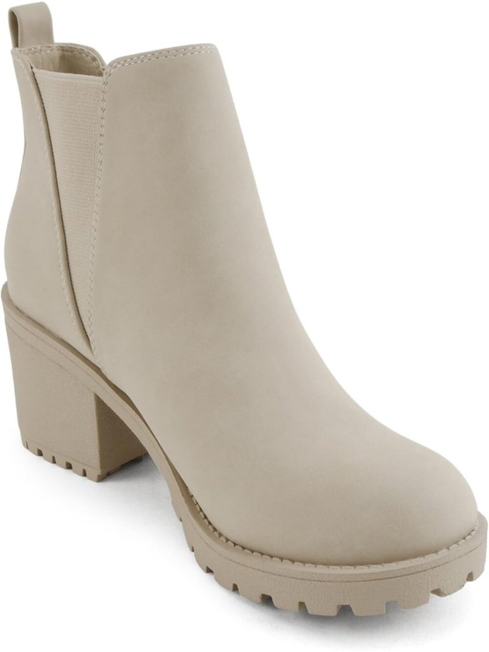Women's Sand Nubuck Origami Lug Sole Mid Heel Ankle Bootie Double Elastic Boot - Picture 4 of 5